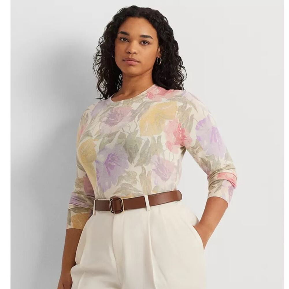 Lauren Ralph Lauren Pastel Floral Crewneck Sweater, XXXL, Soft Plus Size
